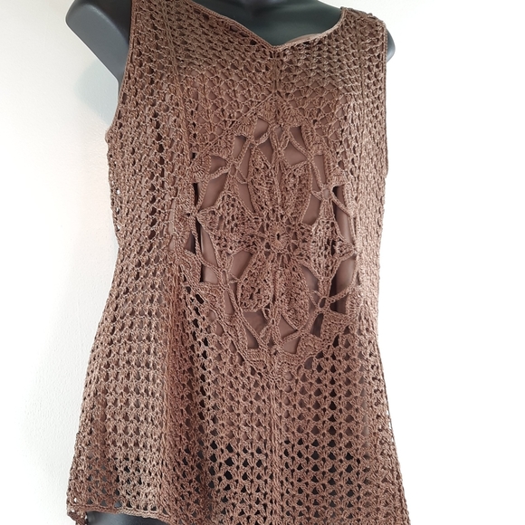 Vintage Crotchet Brown Sleeveless elegant party Top - Picture 5 of 13